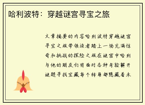 哈利波特：穿越谜宫寻宝之旅